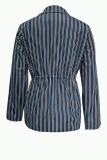 Blue Casual Stripe Strap Design Turn-back Collar Outerwear