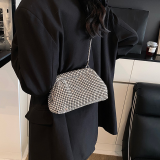 Silver Rhinestone Ruched Bag Chain Strap Crossbody Clutch