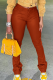 Brown Red Casual Solid Color Patchwork Regular Conventional Patchwork Bottoms
