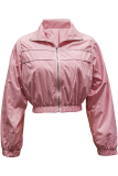 Pink Casual Solid Color Zipper Turndown Collar Outerwear