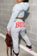 Light Gray Casual Letters Contrast Hooded Long Sleeve Two Pieces