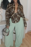 Black Y2K Deep V Plaid Shirt Oversized Asymmetric Design Casual Top