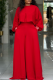 Red Vintage Lantern Sleeve Crop Top Wide Leg Pants 2 Piece Set