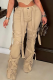 Khaki Y2K Strappy Decor Flare Pants Slim Fitted Leg-Casual Trousers