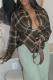 Brown Y2K Deep V Plaid Shirt Oversized Asymmetric Design Casual Top