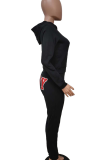 Army Green Casual Letters Contrast Hooded Long Sleeve Two Pieces