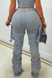 Khaki Y2K Strappy Decor Flare Pants Slim Fitted Leg-Casual Trousers