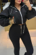 Black Casual Letters Contrast Zipper Collar Outerwear