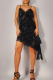 Black Y2K Sequin Lace Camisole Dress Asymmetric Hem Party Dress