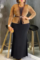 Yellow Trimmed Cardigan Style Dress Waist Slim Elegant Maxi Dress