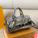 Silver Shiny Embossed Barrel Bag Metal-Tag Handbag Set