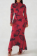 Red Casual Camouflage Print Irregular Irregular Hem O Neck Irregular Dresses