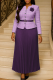Purple Vintage Plaid Round Neck Dress With Belt Brooch Waist Pleated Maxi Dress