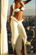 White Halter Bandeau Two-Piece Set Slim Split Pants Stylish Statement Outfit