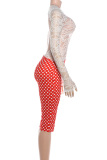 Black Lace Open Back Jumpsuit Polka Dot Slim Capri Stylish One Piece Pantsuit