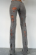 Grey Distressed Knit Pants Flared Leg Edgy Street Style Casual Trousers