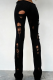 Black Distressed Knit Pants Flared Leg Edgy Street Style Casual Trousers