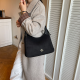 Black Color Block Crescent Tote Metal Logo Shoulder Bag Effortless Daily Versatile