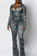 Green Casual Leopard Print Camouflage Print Zipper Hooded Long Sleeve Two Pieces