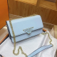 Blue Date Daily Triangle Logo Chain Bag Leather Shoulder Crossbody Sleek Chic Outfit Bag