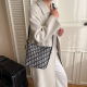Black All-Over Embossed Bucket Bag Minimalist Shoulder Bag Retro Texture Daily Tote