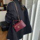 Burgundy Quilted Box Bag Metal Logo Chain Bag Sweet Edgy Chic Shoulder Crossbody