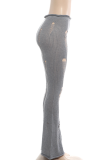 Black Distressed Knit Pants Flared Leg Edgy Street Style Casual Trousers