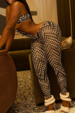 Black Plaid Bandeau Cutout Jumpsuit Slim Skinny Pants Sexy Fashion One Piece