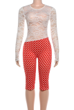 Black Lace Open Back Jumpsuit Polka Dot Slim Capri Stylish One Piece Pantsuit