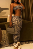 Black Plaid Bandeau Cutout Jumpsuit Slim Skinny Pants Sexy Fashion One Piece