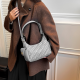 Gray Blue Embossed Crescent Bag Shoulder Crossbody Retro Texture Stylish Daily Tote
