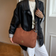 Brown Color Block Crescent Tote Metal Logo Shoulder Bag Effortless Daily Versatile