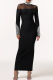 Black Rhinestone Embellished Turtleneck Mesh Dress Slim Fit Long Sleeve Elegant Maxi Evening Dress