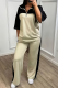 Cream White Half Zip Color Block Two Piece Set Loose Short Sleeve Wide Leg Casual Fashion Tracksuit
