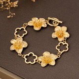Gold Flower Cutout Bracelet 3D Texture Fashion Decor Jewelry