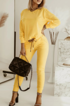 Yellow Casual Sportswear Solid Color Patchwork O Neck Long Sleeve Two Pieces