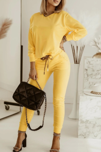 Yellow Casual Sportswear Solid Color Patchwork O Neck Long Sleeve Two Pieces