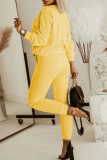 Yellow Casual Sportswear Solid Color Patchwork O Neck Long Sleeve Two Pieces