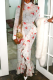 White Red Goldfish Print Lace Collar Maxi Dress Ruffle Slit Sheer Bodycon Dress