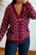 Red Double G Print V Neck Knit Cardigan Loose Pocket Button Coat