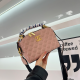 Pink Double C Quilted Boston Bag Scarf Handle Crossbody Office Bag