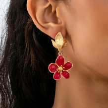 Red Flower Pendant Earrings 3D Texture Fashion Decor Jewelry