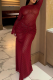 Red Polka Dot Sheer Maxi Dress Ruched Waist Long Sleeve Bodycon Dress
