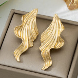 Gold Wave Texture Earrings 3D Shape Fashion Stylish Jewelry