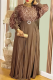 Light Coffee Plus Size Sequin Sheer Maxi Dress Puff Sleeve Pleated Waist Gown