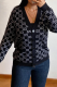 Black Double G Print V Neck Knit Cardigan Loose Pocket Button Coat
