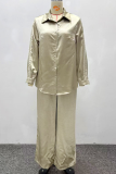Khaki Casual Solid Color Patchwork Shirt Collar Long Sleeve Two Pieces