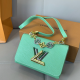 Green Textured Square Bag Metal Logo Chain Crossbody Bag
