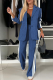 Blue Side Striped Blazer Wide-leg Pants Casual Stylish Two-piece Set