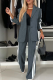 Dark Gray Side Striped Blazer Wide-leg Pants Casual Stylish Two-piece Set